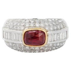 Deep Red Cushion Rubin-Diamant-Hochzeitsring für Damen aus 18 Karat massivem Weißgold