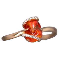 Tiefroter Feueropal Diamant Verlobungsring 18K Gelbgold