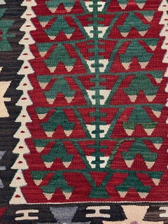 Deep Red & Forest Green Vintage Turkish Kilim • Handmade Flatweave Rug (3×5)