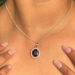 Deep Red Garnet Pendant with White CZ Halo in 925 Sterling Silver Jewelry