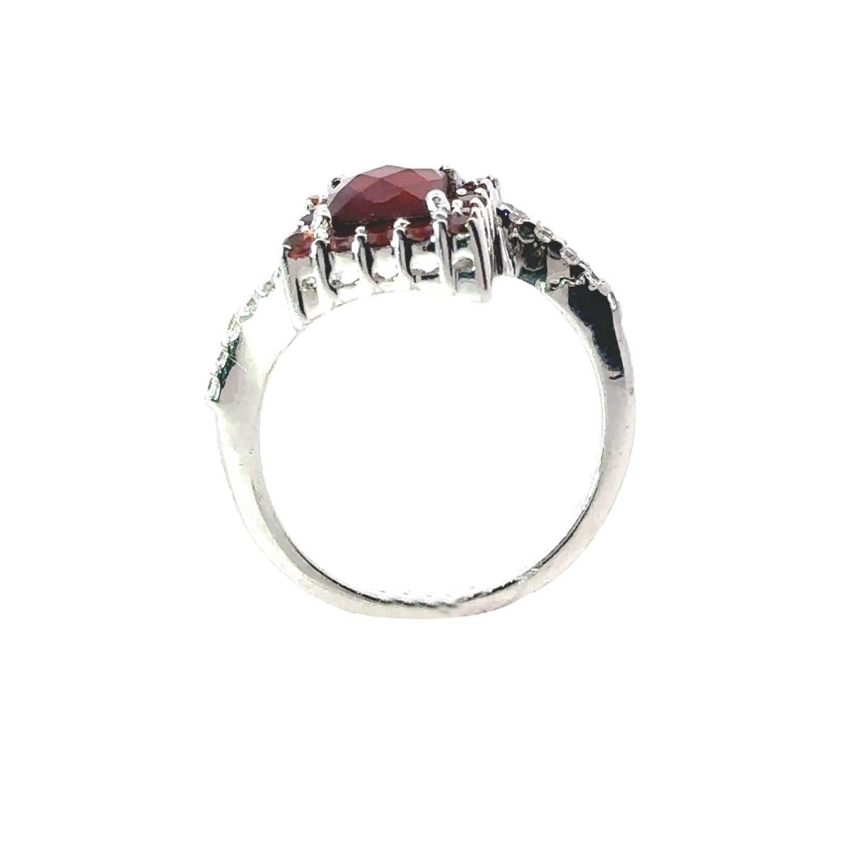 For Sale:  Deep Red Garnet Stone Cluster Ring Gift for Mom in 925 Sterling Silver 3