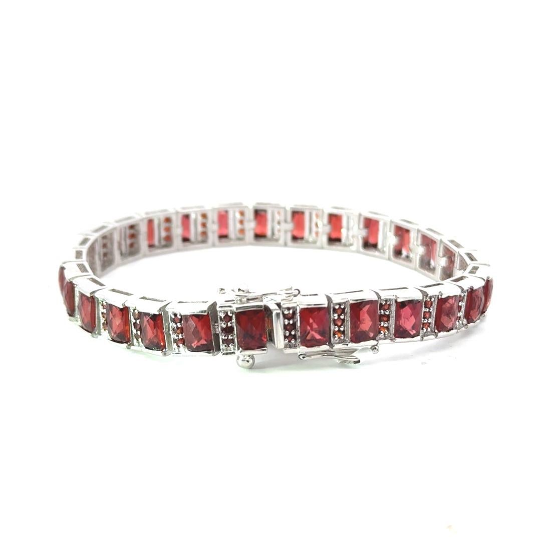 Mixed Cut Deep Red Garnet Stone Sterling Silver Tennis Bracelet Engagement Gift for Her For Sale