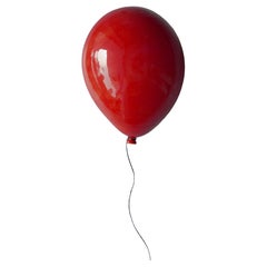 Deep Red glossy ceramic balloon sculpture for wall, ceiling - Medium