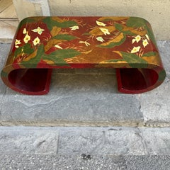 Deep Red Lacquered Waterfall Tropical Coffee Table 1980s
