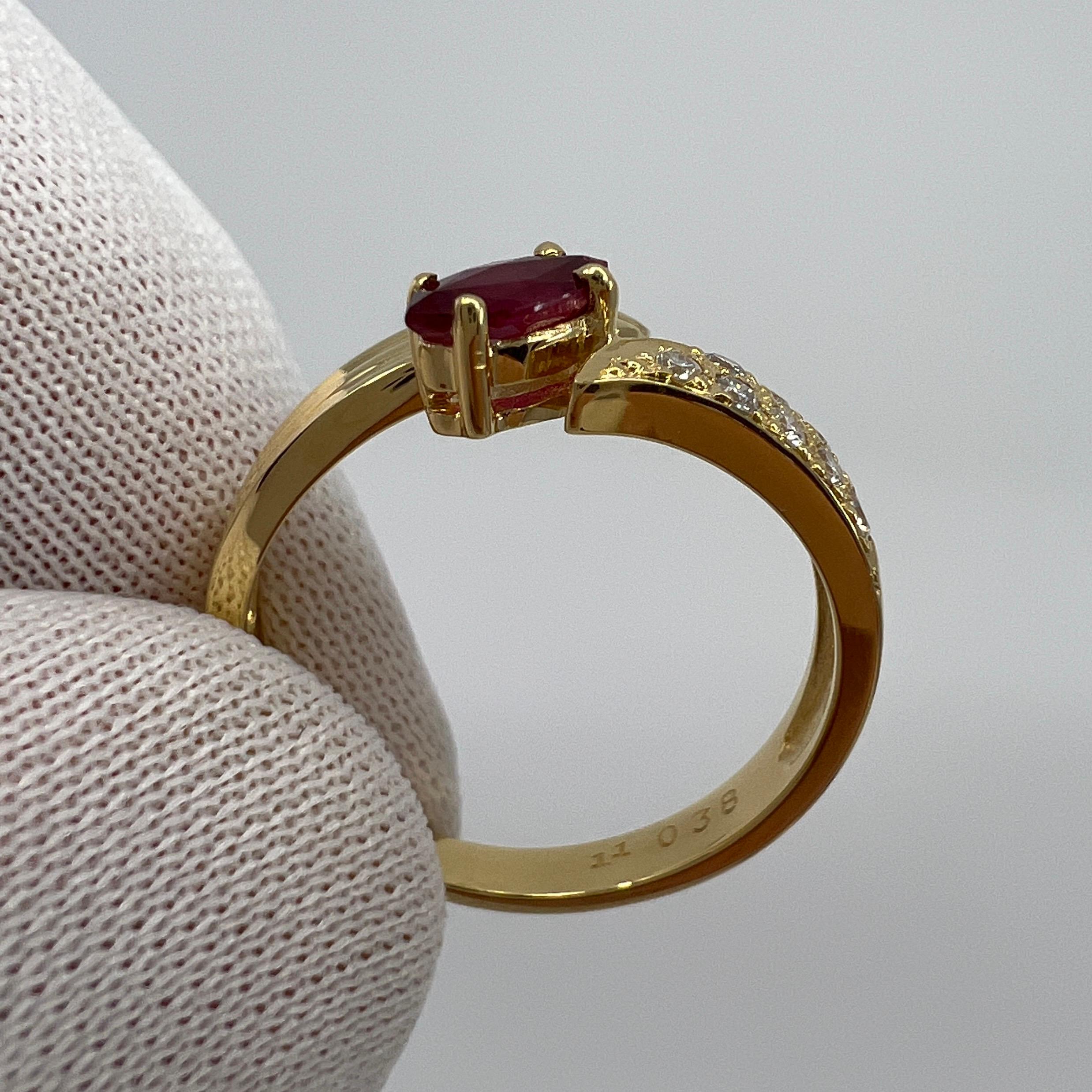Women's or Men's Deep Red Marquise Cut Ruby & Pave Diamond 18k Yellow Gold Cluster Fancy Ring For Sale