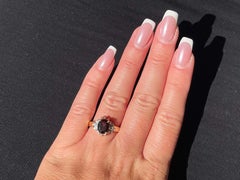 Deep Red Oval Garnet and Diamond Ring 14k Yellow Gold