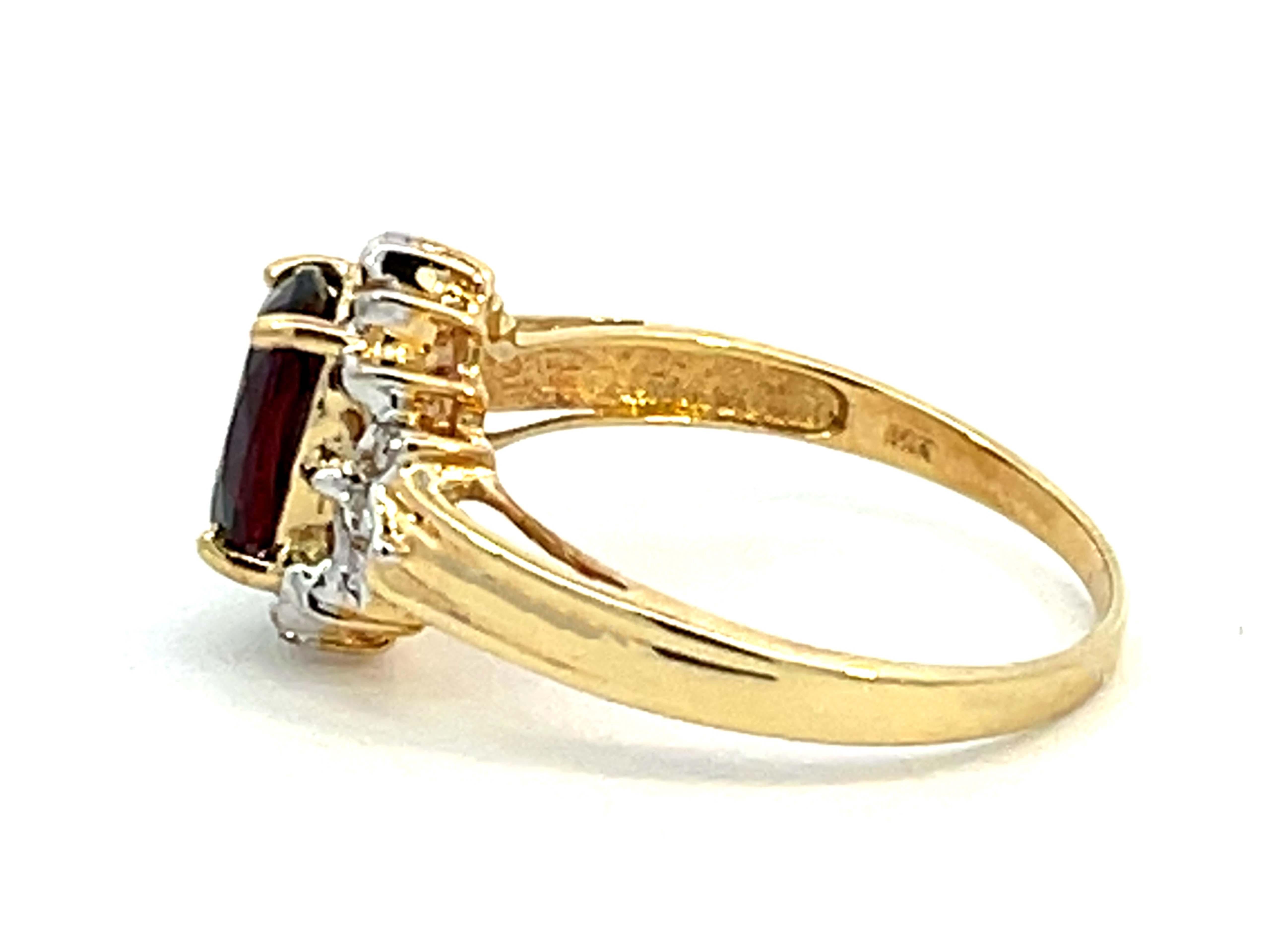 Men's Deep Red Oval Garnet and Diamond Ring 14k Yellow Gold For Sale