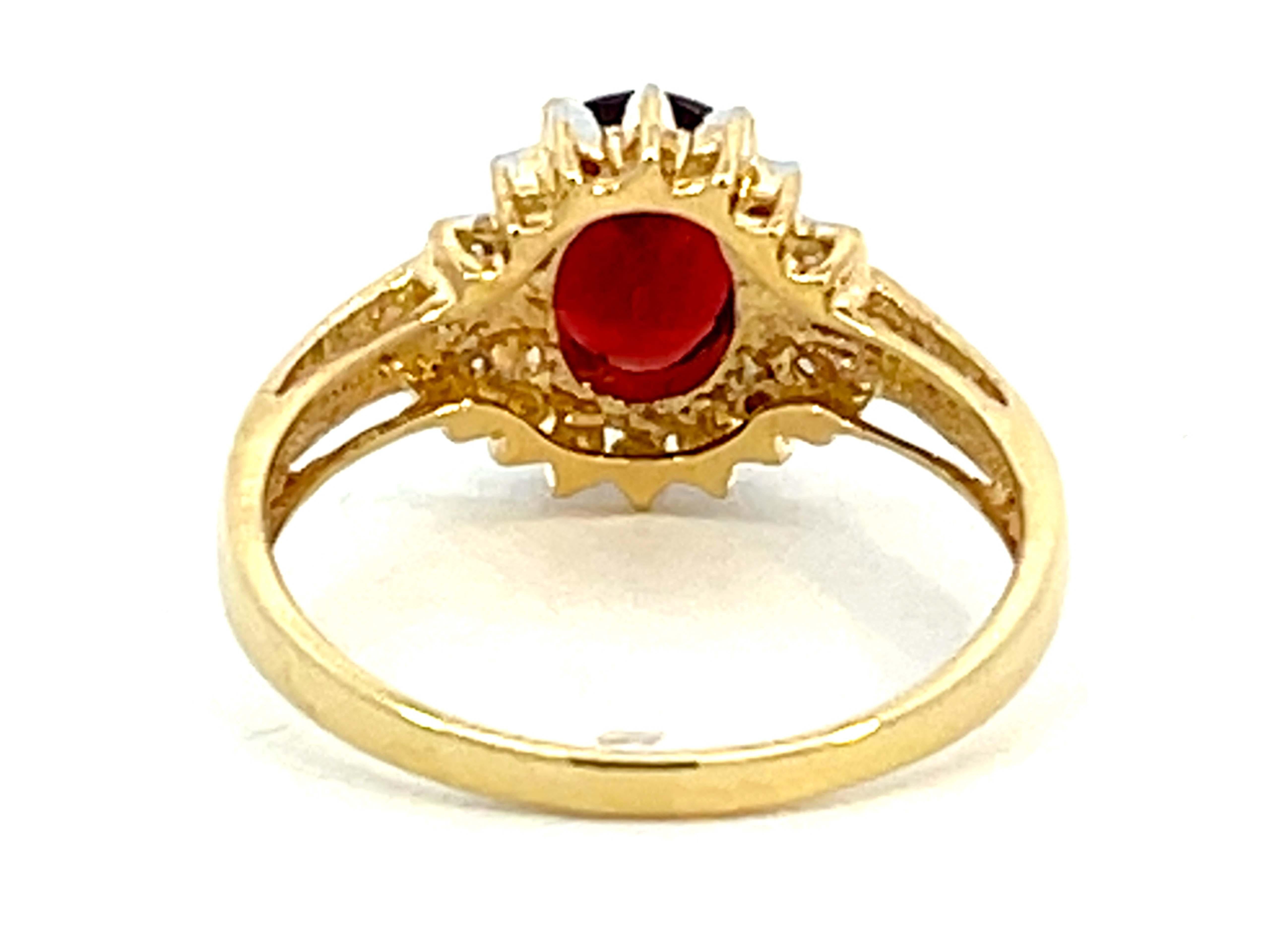 Deep Red Oval Garnet and Diamond Ring 14k Yellow Gold For Sale 1
