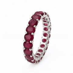 Deep Red Oval Ruby Eternity Band in 18K White Gold, 3.78 Carats
