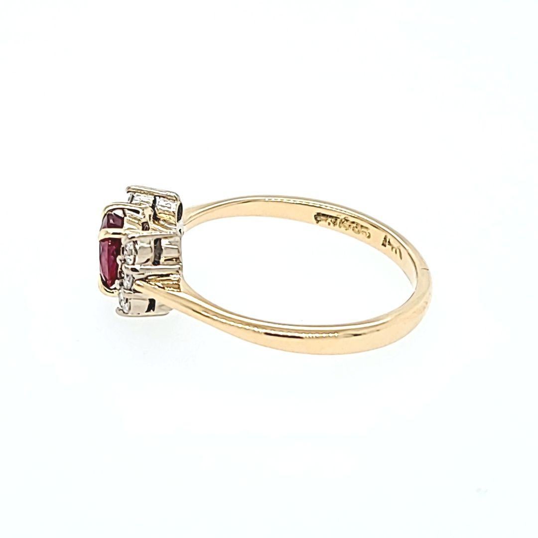 Round Cut Deep Red Ruby and Diamond Ring in Yellow Gold For Sale