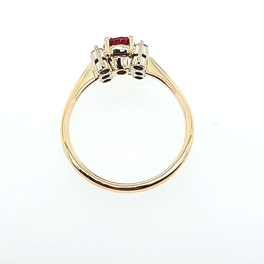 Women's Deep Red Ruby and Diamond Ring in Yellow Gold For Sale