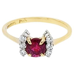 Retro Deep Red Ruby and Diamond Ring in Yellow Gold