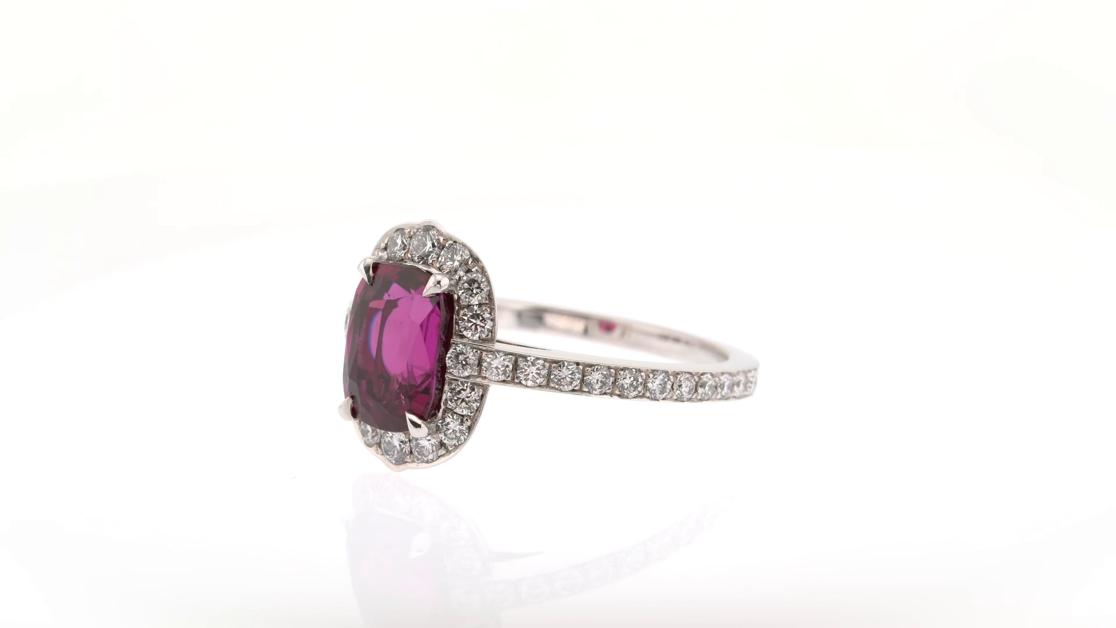 Women's or Men's 2.70 Carats Deep Red Ruby and White Diamond Halo Ring For Sale