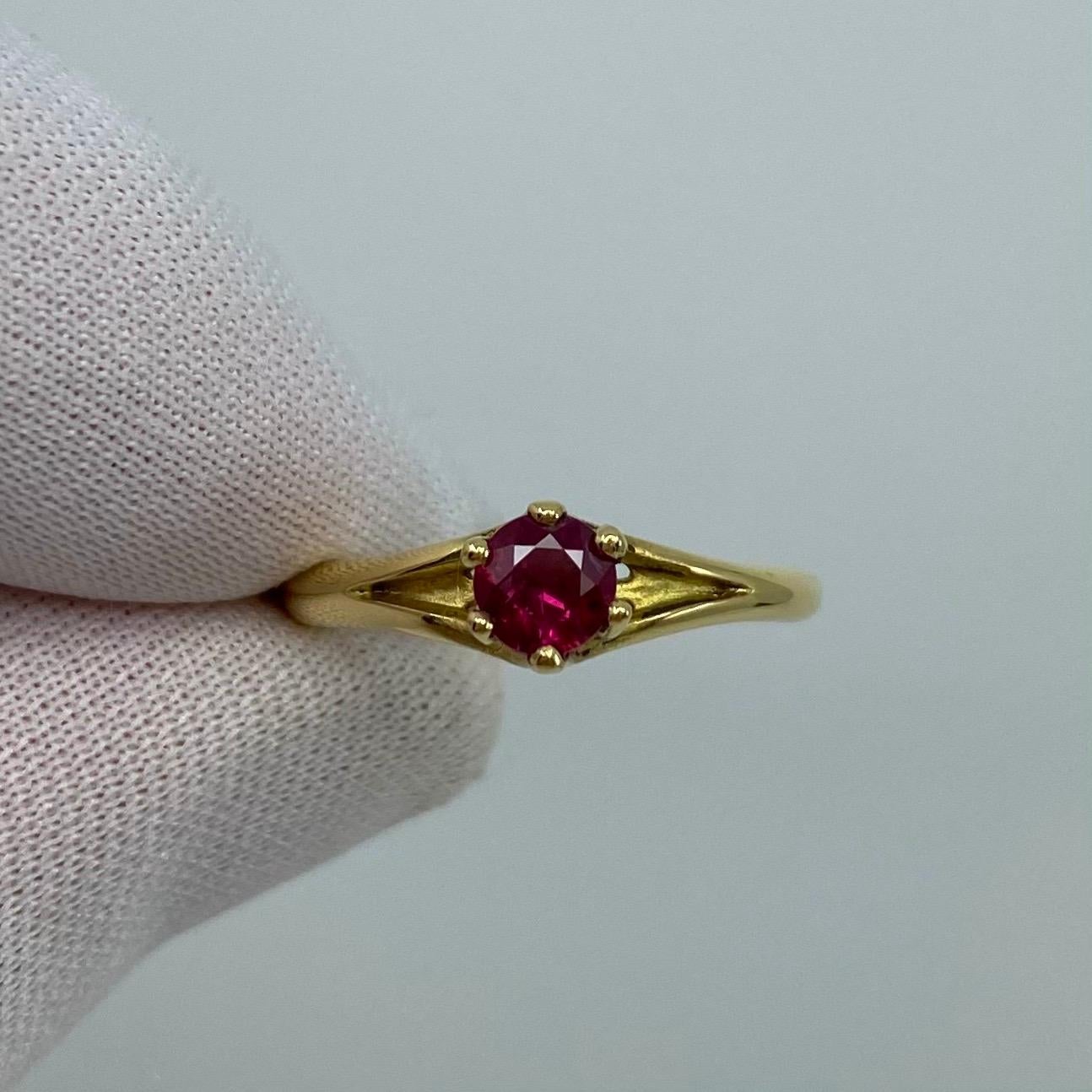 Deep Red Ruby Round Diamond Cut 18 Karat Yellow Gold Solitaire Ring 3