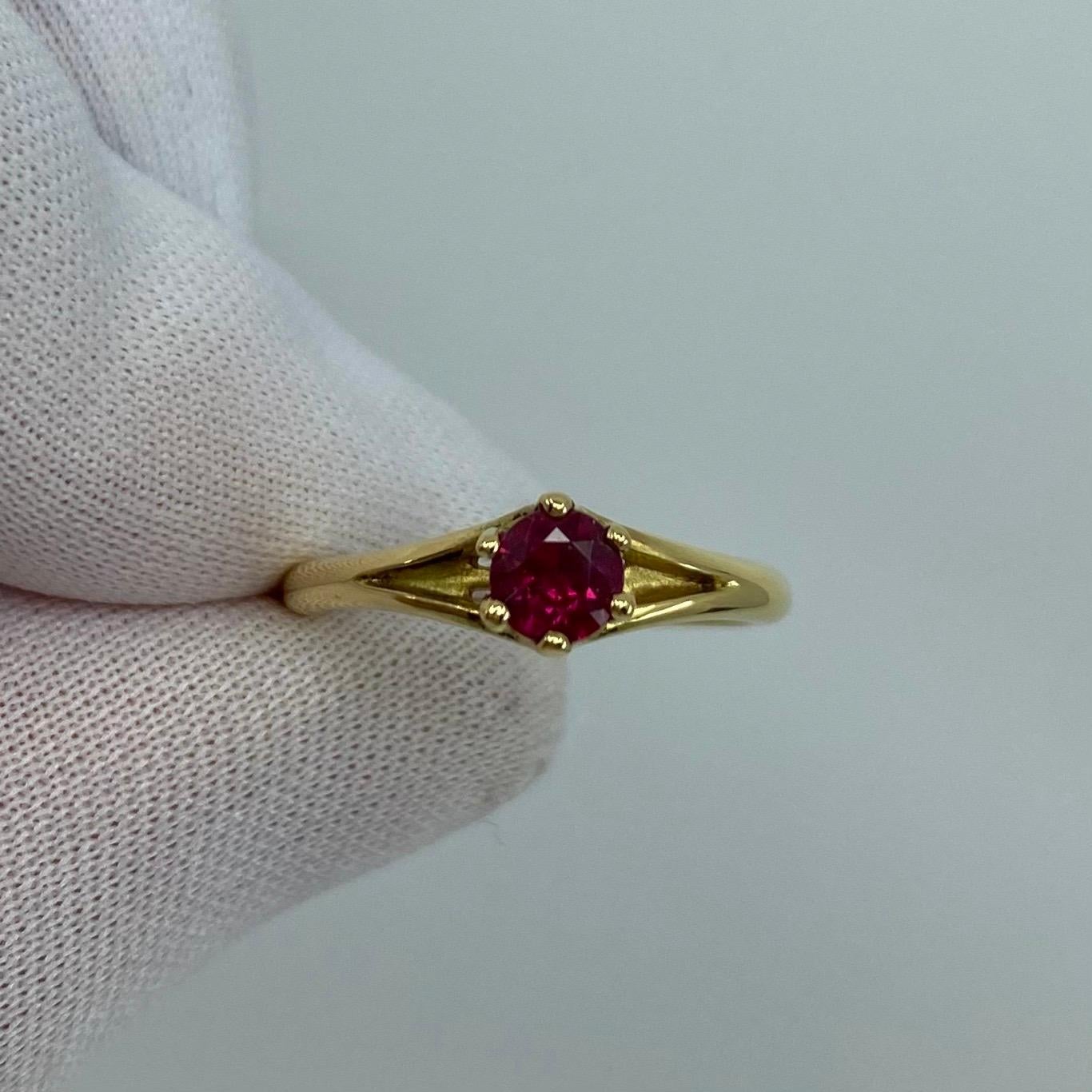 Deep Red Ruby Round Diamond Cut 18 Karat Yellow Gold Solitaire Ring 6