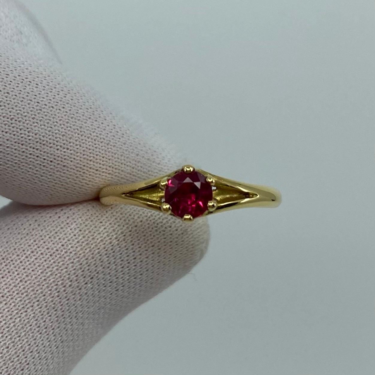 Deep Red Ruby Round Diamond Cut 18 Karat Yellow Gold Solitaire Ring 7