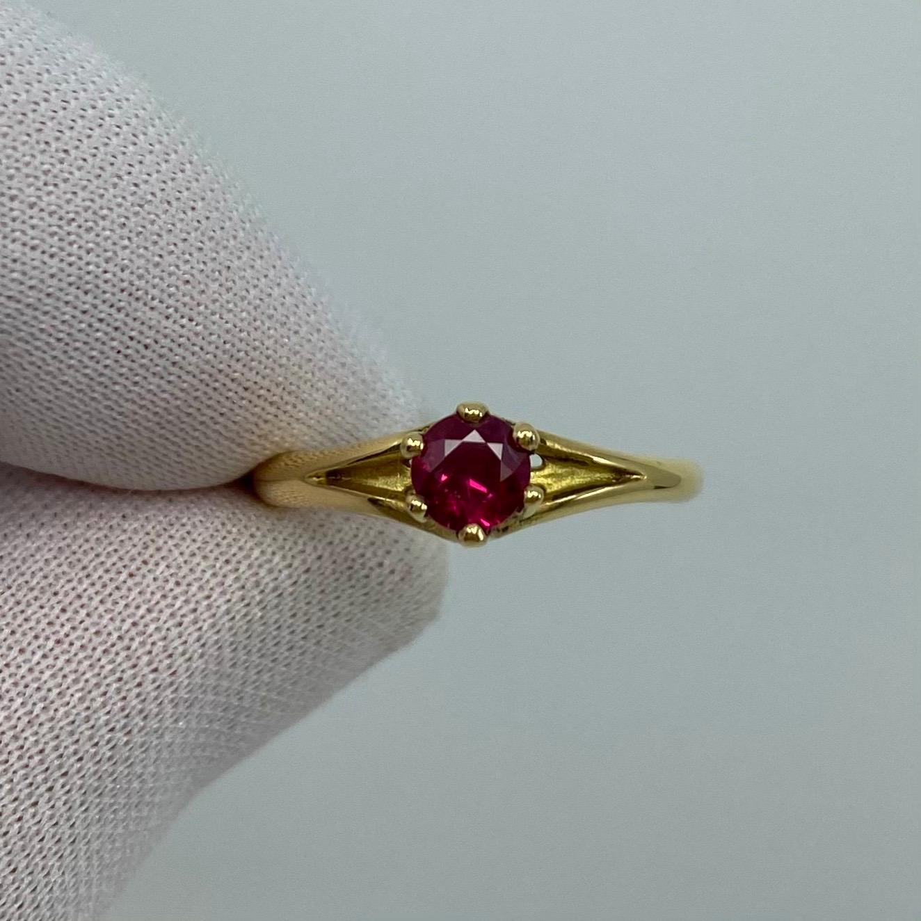 Round Cut Deep Red Ruby Round Diamond Cut 18 Karat Yellow Gold Solitaire Ring