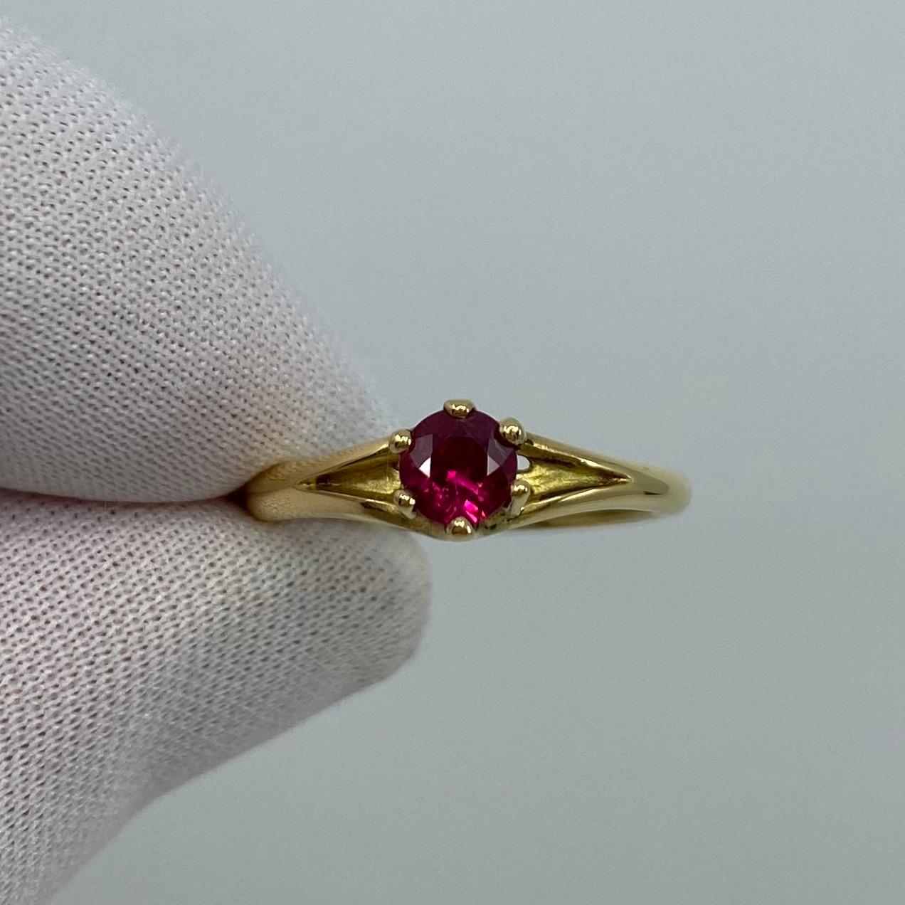Deep Red Ruby Round Diamond Cut 18 Karat Yellow Gold Solitaire Ring 1