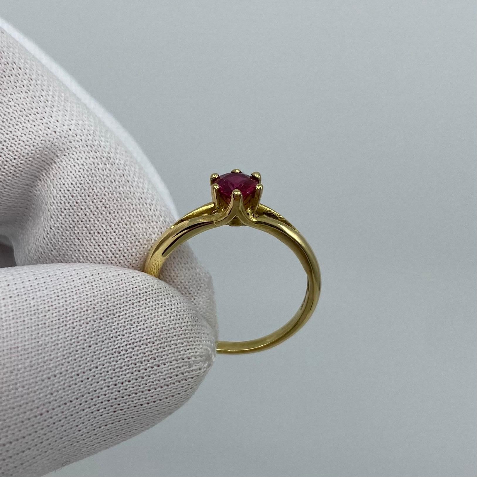 Deep Red Ruby Round Diamond Cut 18 Karat Yellow Gold Solitaire Ring 2