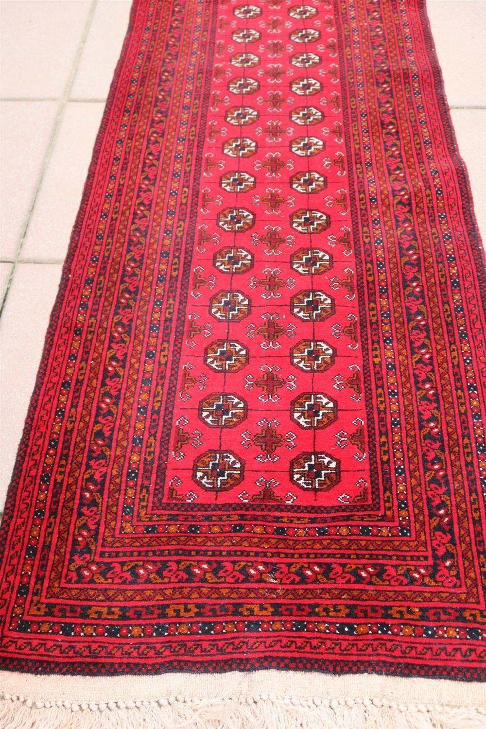 Deep Red Turkestan Runner w/ Traditional Patterns & Motifs In Good Condition For Sale In Los Angeles, CA