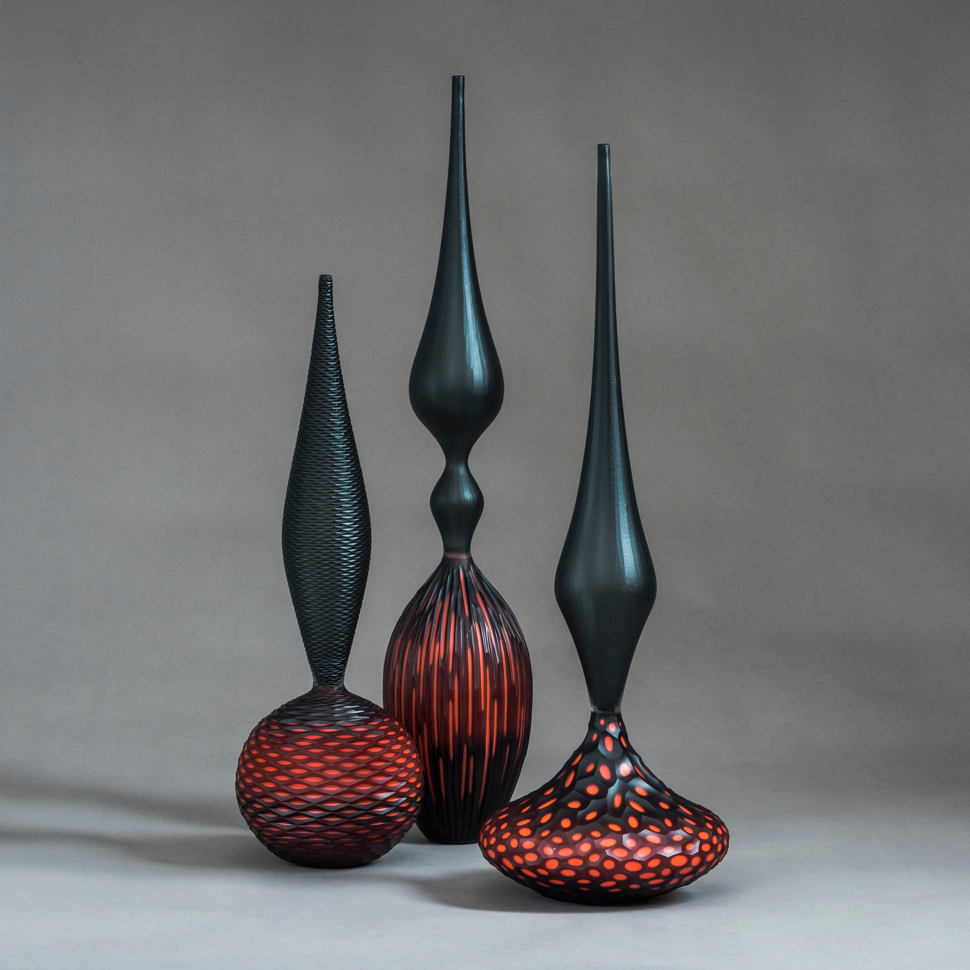 Hand-Crafted Deep Red Twilight III, a Glass Sculpture by Philip Baldwin & Monica Guggisberg