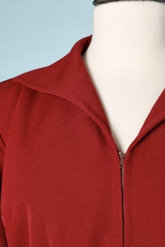 Deep red wool day dress with zip closure in the front Saint Laurent Rive Gauche