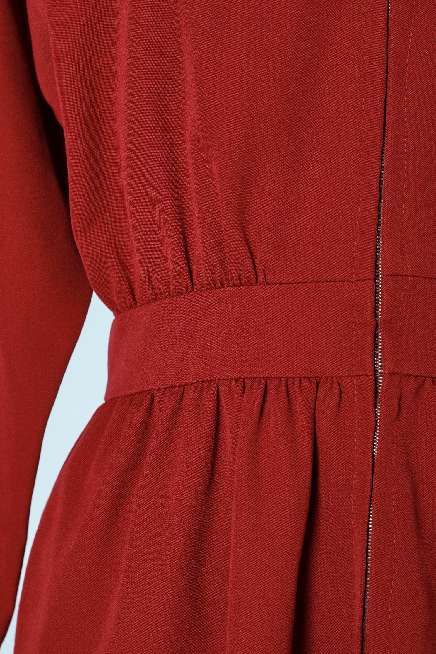 Red Deep red wool day dress with zip closure in the front Saint Laurent Rive Gauche  For Sale