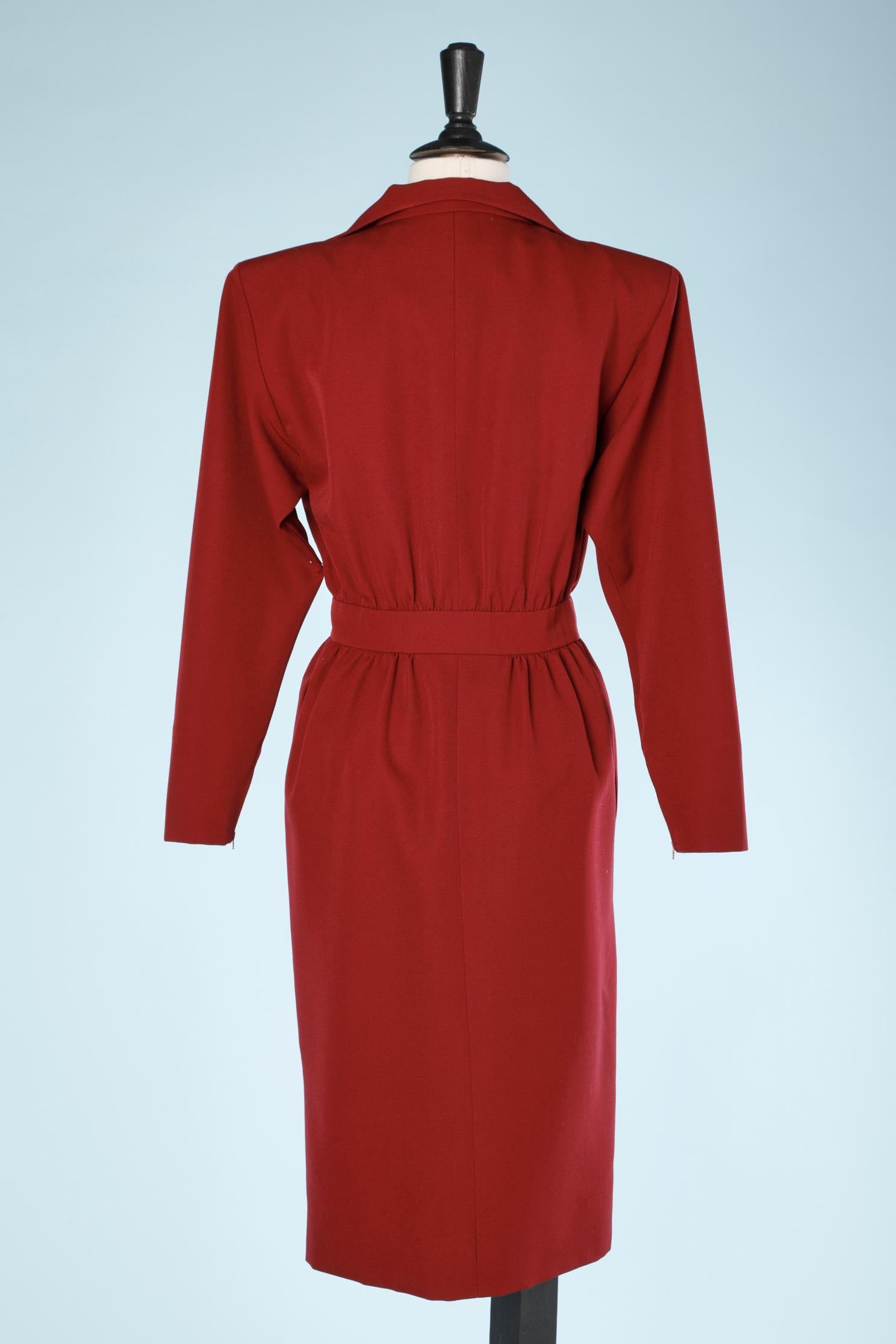 Women's Deep red wool day dress with zip closure in the front Saint Laurent Rive Gauche  For Sale