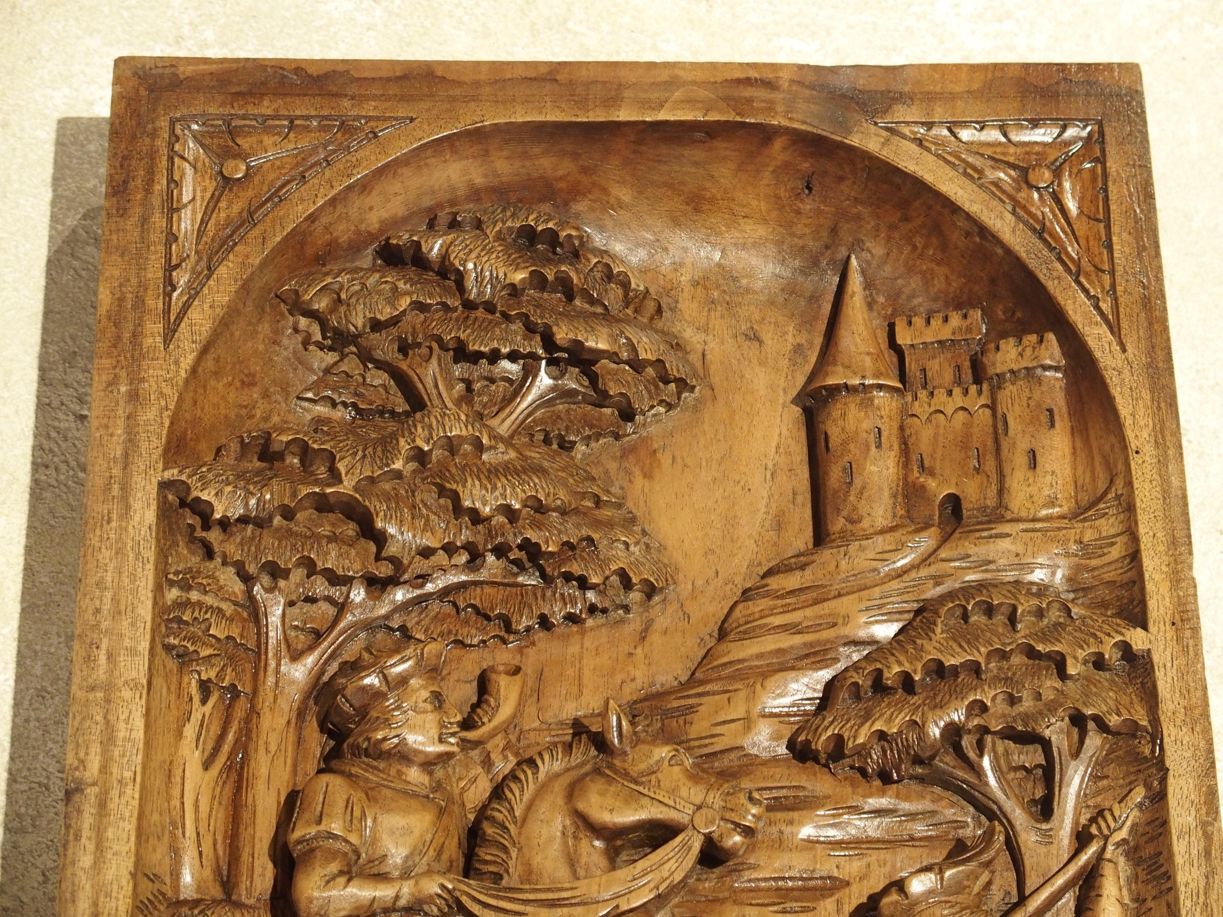 French Deep Relief Carved Black Forest Plaque, circa 1890