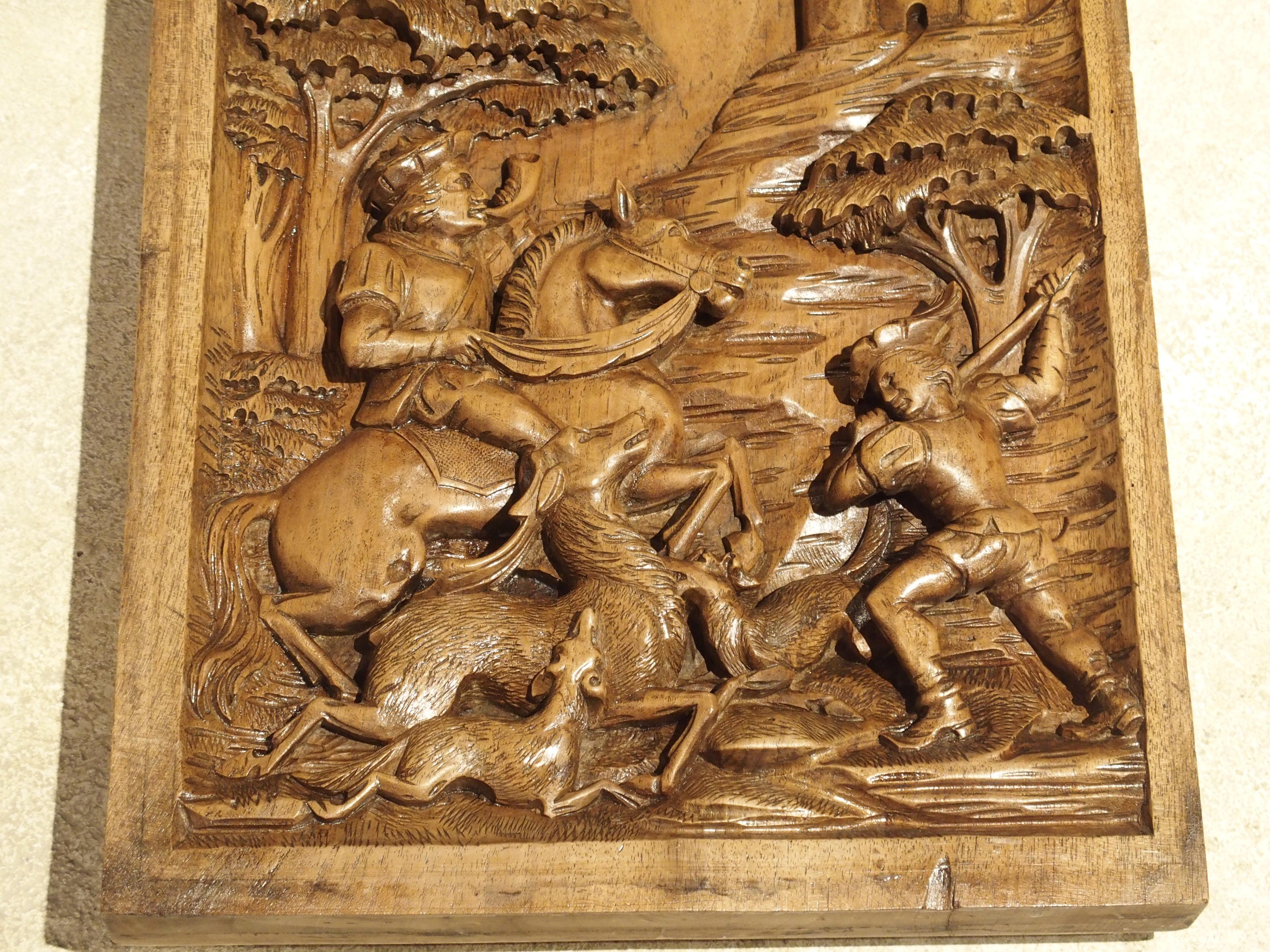 Hand-Carved Deep Relief Carved Black Forest Plaque, circa 1890