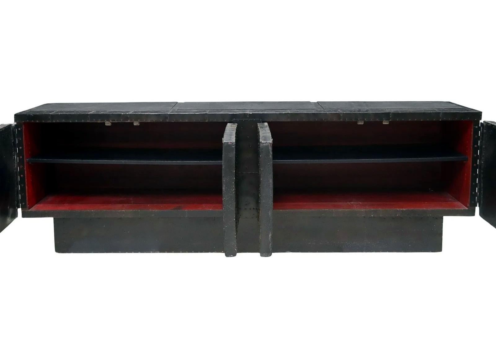 Mid-Century Modern Deep Relief Steel Front Sideboard Cabinet PE-42 by Paul Evans For Sale