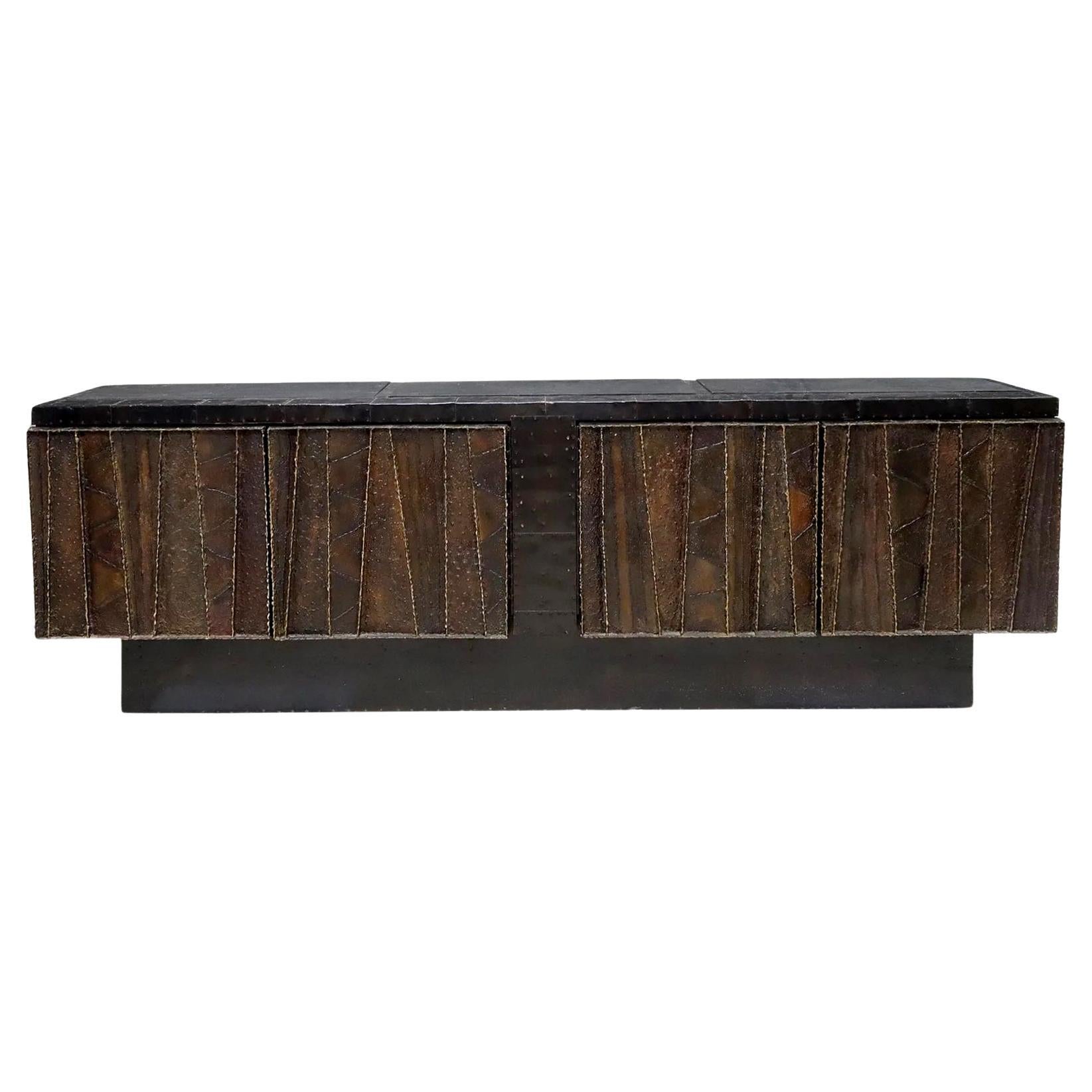 Deep Relief Steel Front Sideboard Cabinet PE-42 by Paul Evans