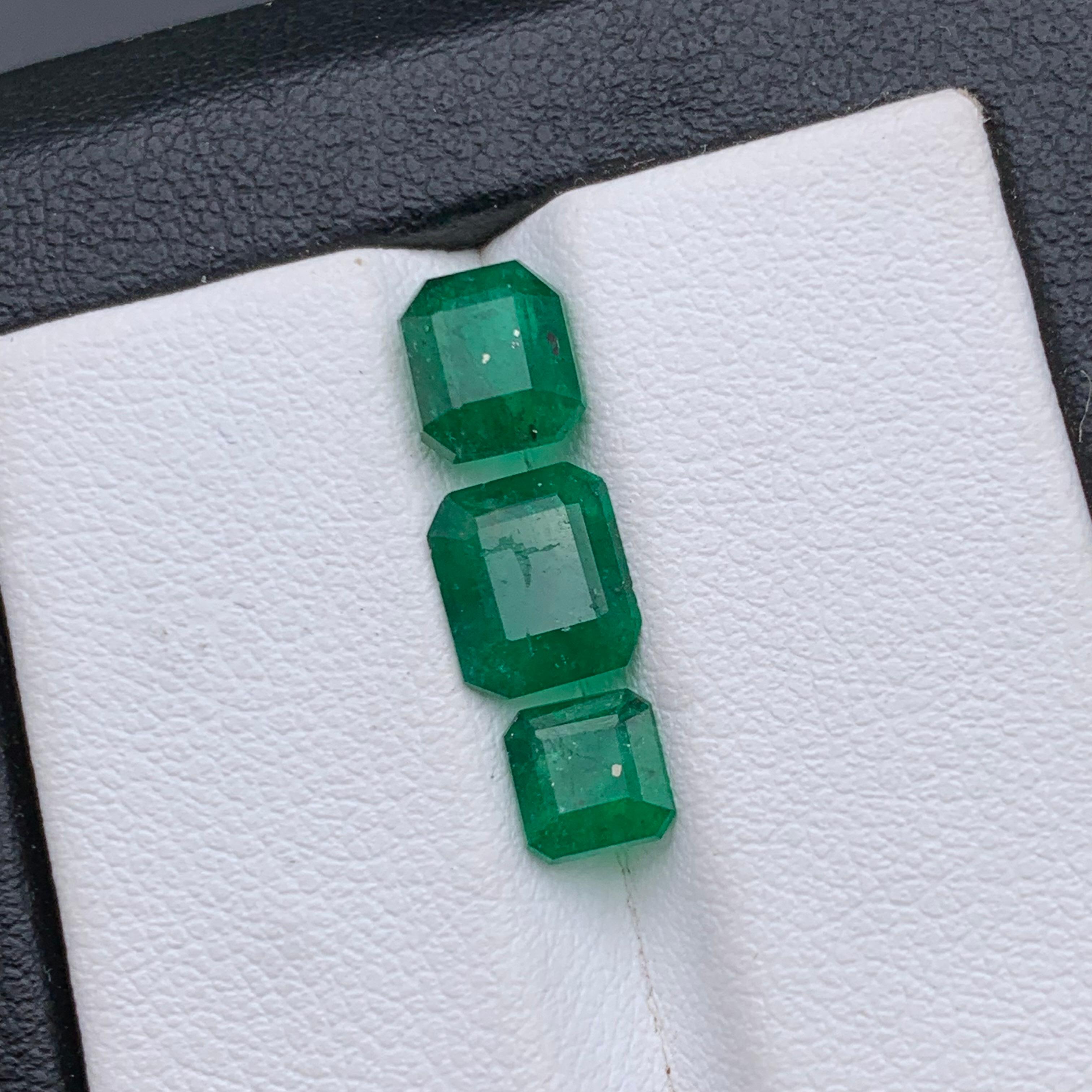 Deep Rich Green Natural Emerald Loose Gemstones Lot 3.15 Ct Emerald Cut-Jewelry In New Condition In Peshawar, PK