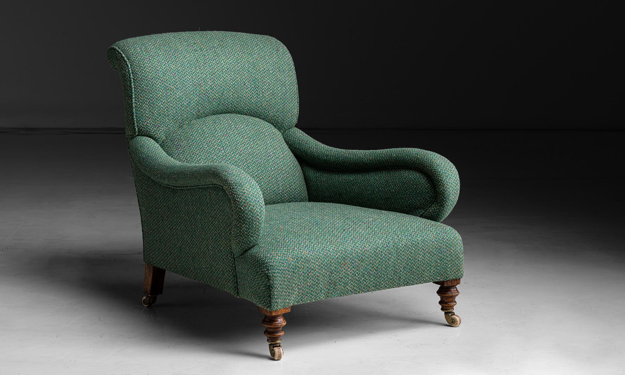 Deep Seated Armchair in Wool Tweed by Pierre Frey

England circa 1890

Victorian armchair newly upholstered, on original turned walnut legs with castors.

Measures 31”w x 40”d x 32”h x 11”seat