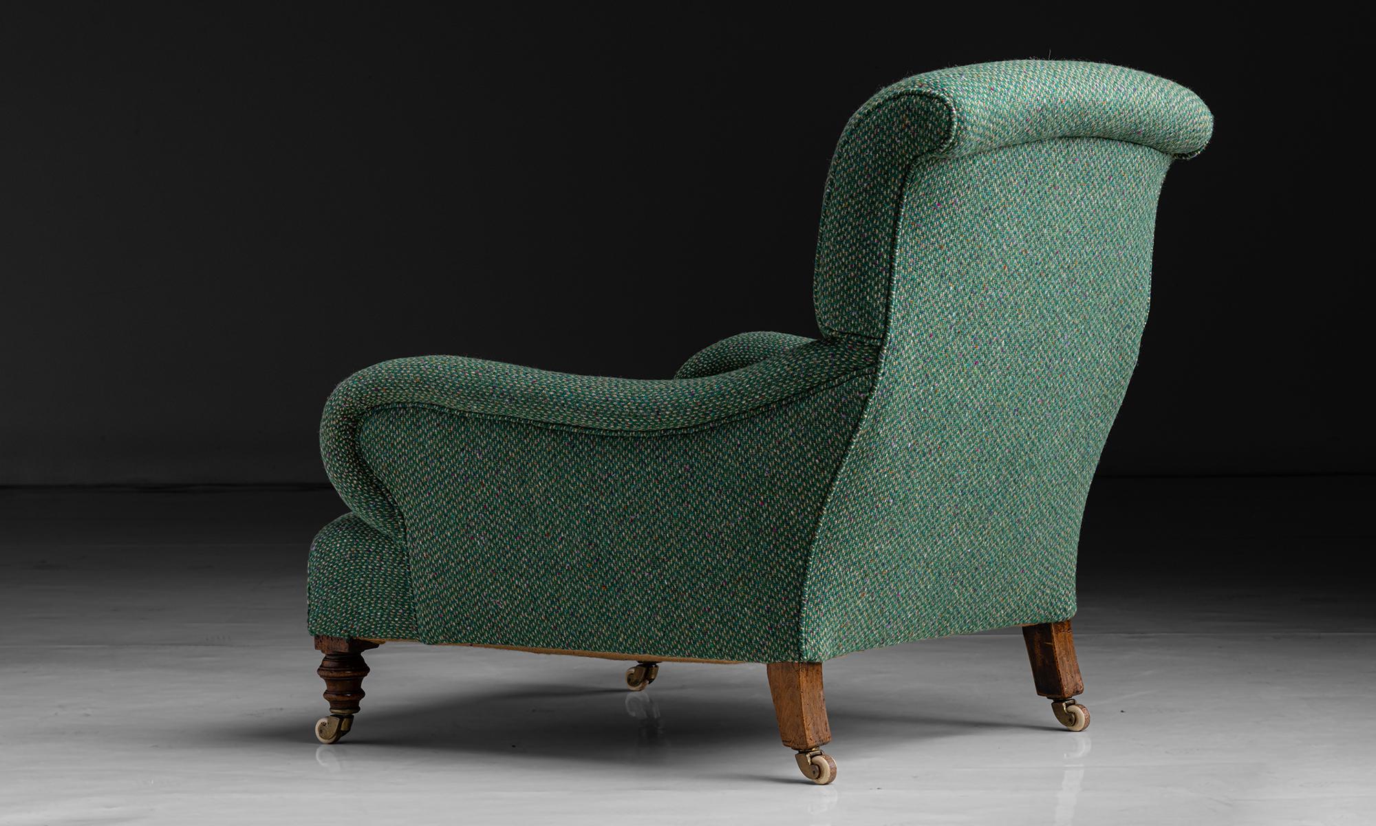 English Deep Seated Armchair in Wool Tweed by Pierre Frey, England circa 1890