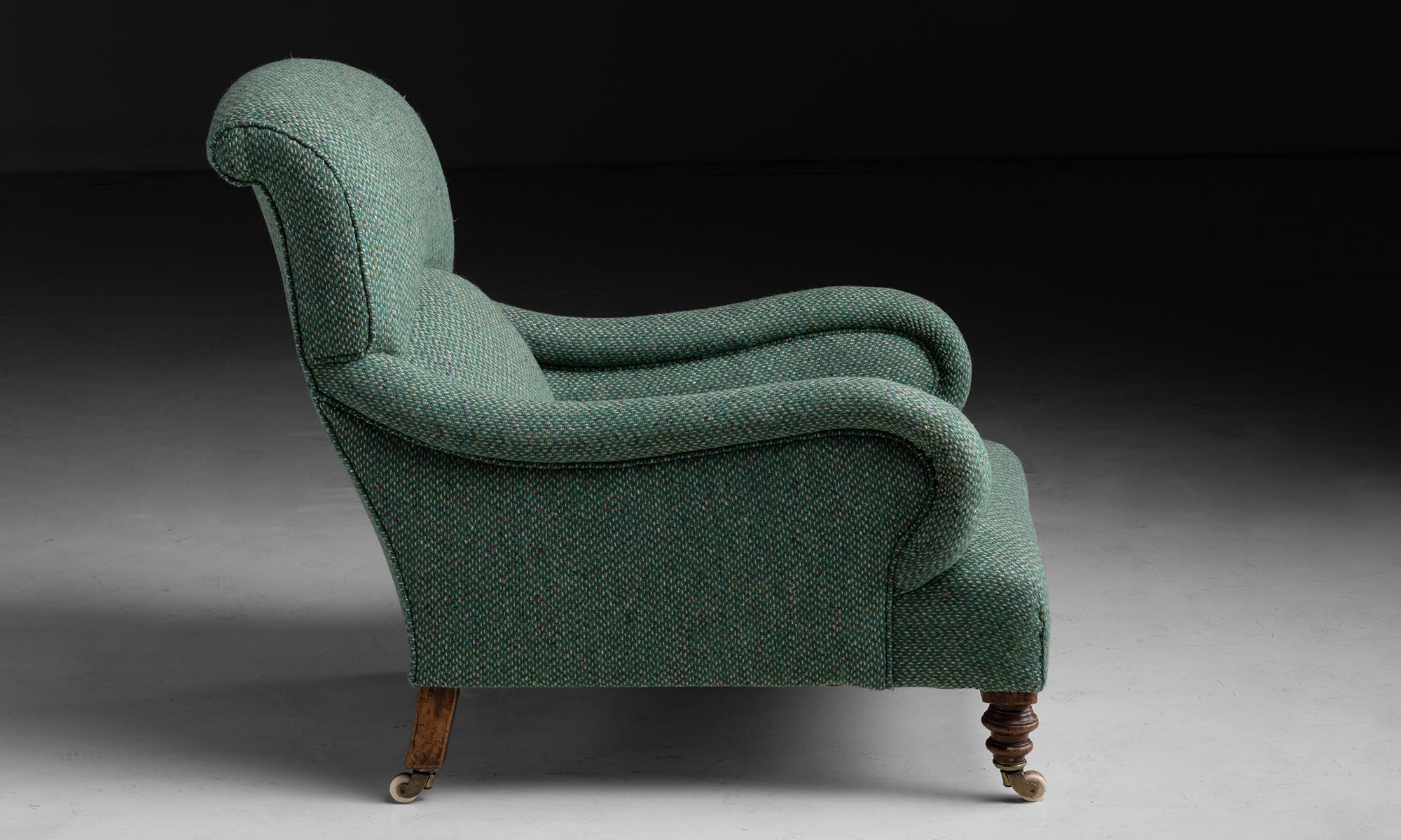 Turned Deep Seated Armchair in Wool Tweed by Pierre Frey, England circa 1890