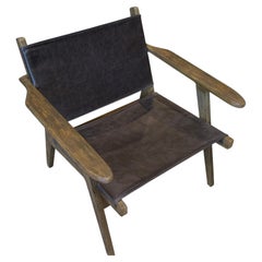Deep Seated Sling Leather Lounge Chair; Framed in Warm Sienna Parawood