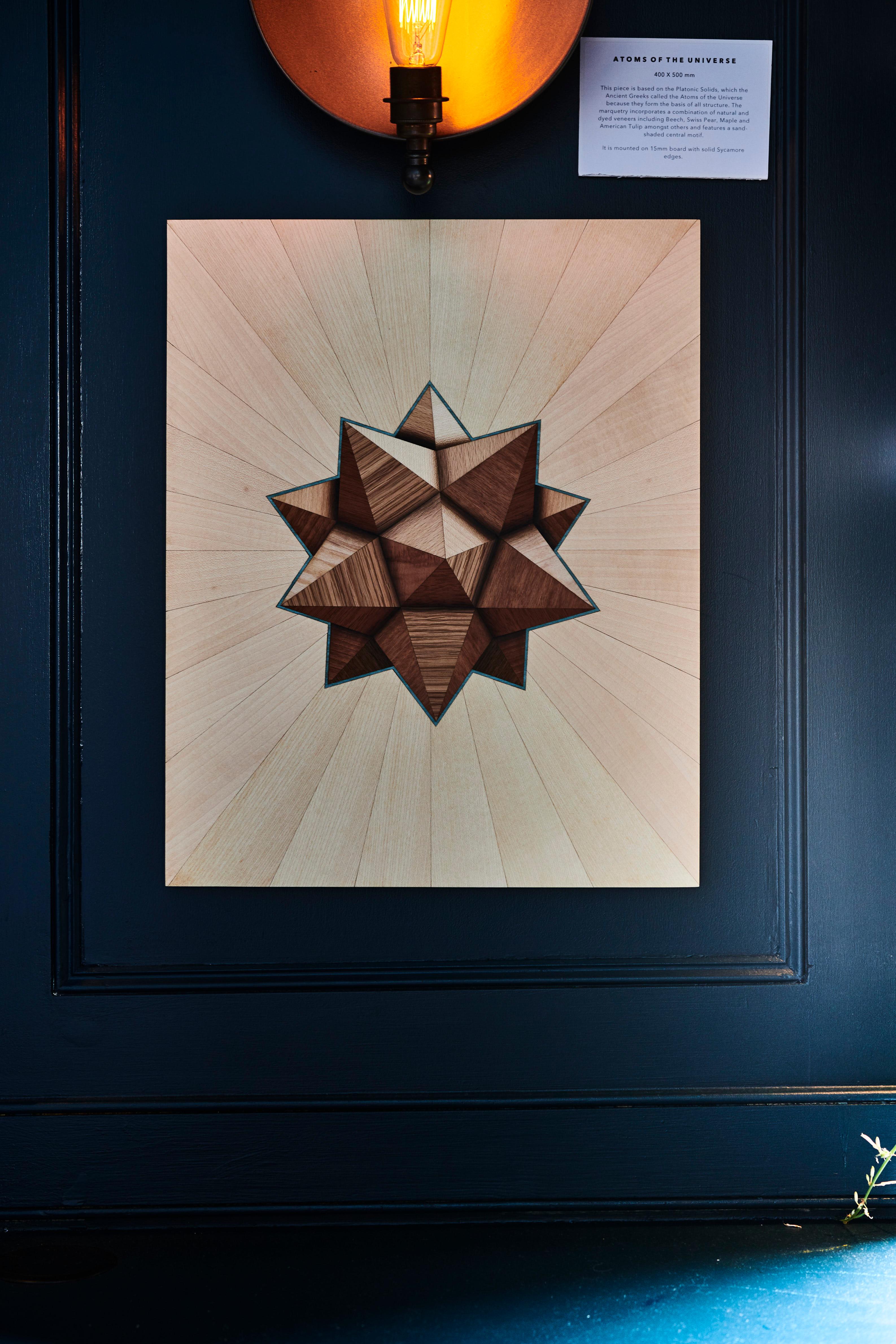 This recent artwork from the w o o d p o p studio is an example of the type of modern marquetry that w o o d p o p is becoming synonymous with. Since its inception 10 years ago - the studio has specialised in marquetry and inlay work; meticulous