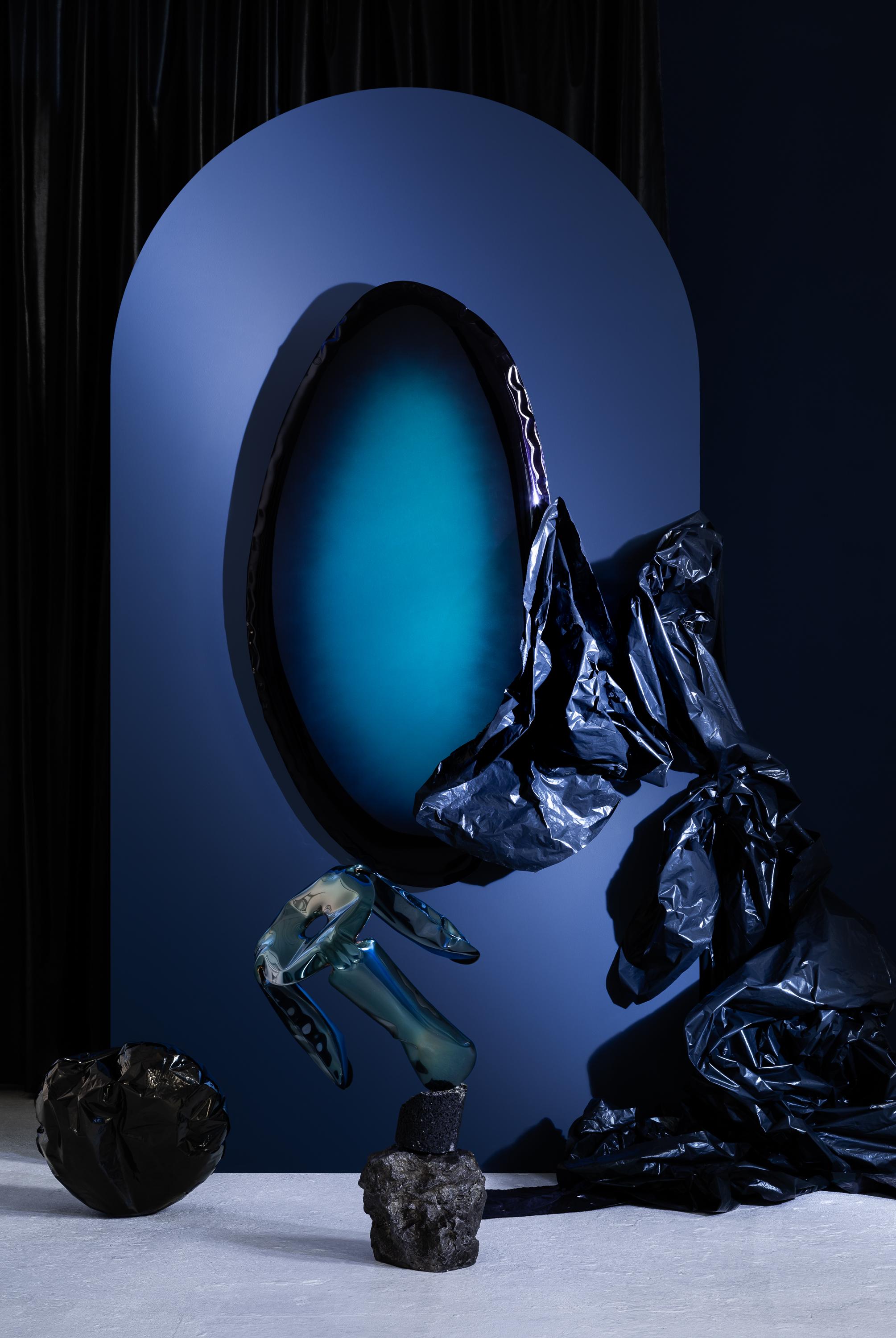 Stainless Steel Deep Space Blue Tafla O1 Wall Mirror by Zieta For Sale