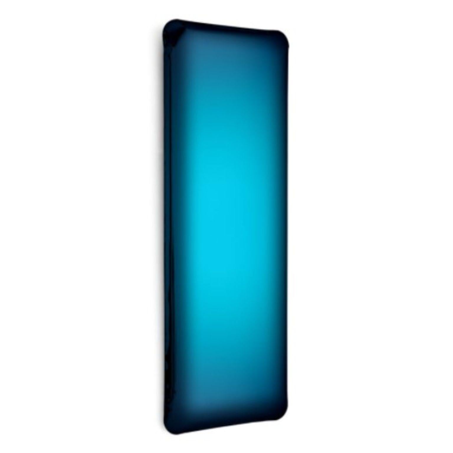 Deep space blue tafla Q1 Sculptural wall mirror by Zieta
Dimensions: D 6 x W 60 x H 180 cm 
Material: Stainless steel. 
Finish: Deep Space Blue.
Available in finishes: Stainless Steel, Deep Space Blue, Emerald, Saphire, Saphire/Emerald, Dark Matter,