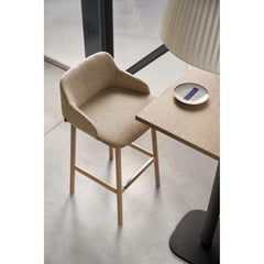 Deep Stool in Oak Wooden Legs & Upholstered Seat by Quinti Sedute