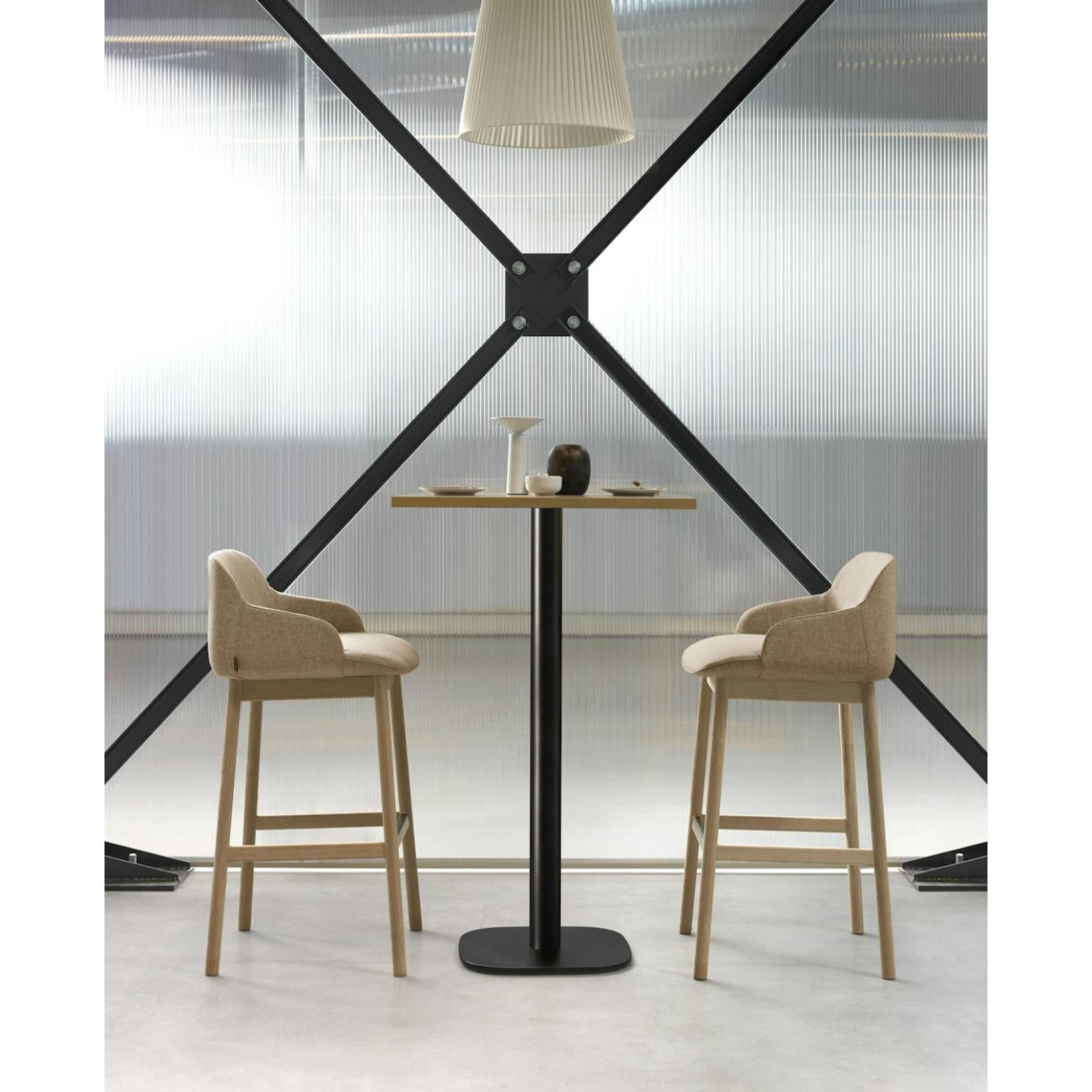 Post-Modern Deep Stool in Oak Wooden Legs & Upholstered Seat by Quinti Sedute For Sale