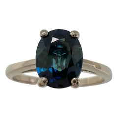 Deep Teal Blue 1.60 Carat Sapphire Oval Cut 18 Karat White Gold Solitaire Ring