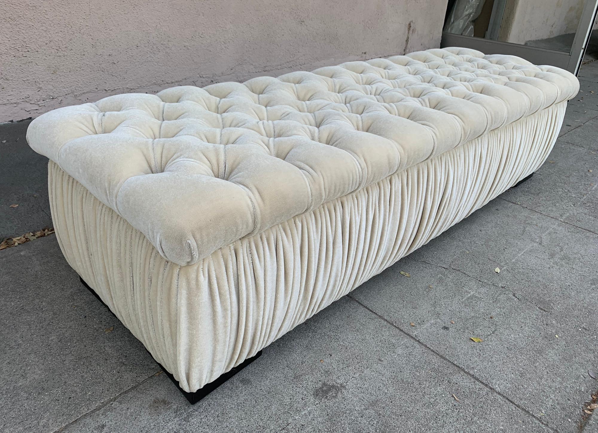 Deep Tufted Bench Upholstered in Cream Mohair 1