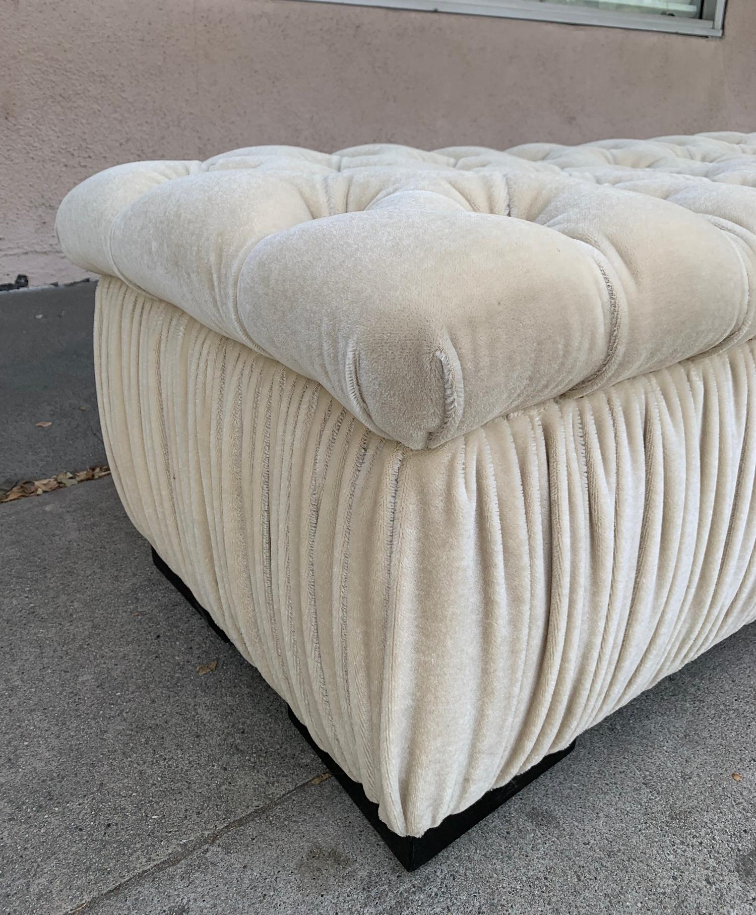 Deep Tufted Bench Upholstered in Cream Mohair 2