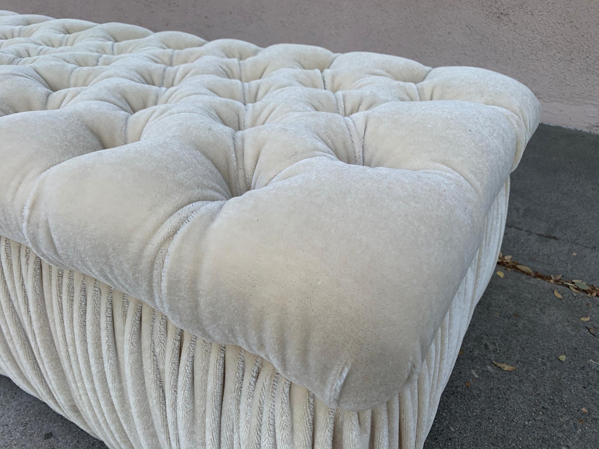 Modern Deep Tufted Bench Upholstered in Cream Mohair