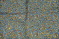 Deep Turquoise Border "Floral Paisley" Silk Handkerchief