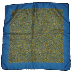 Used Deep Turquoise Border "Floral Paisley" Silk Handkerchief