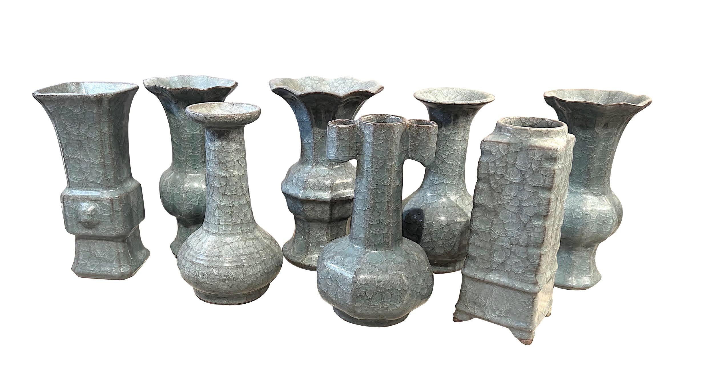 Ceramic Deep Turquoise Contrast Crackle Square Shape Vase, China, Contemporary For Sale