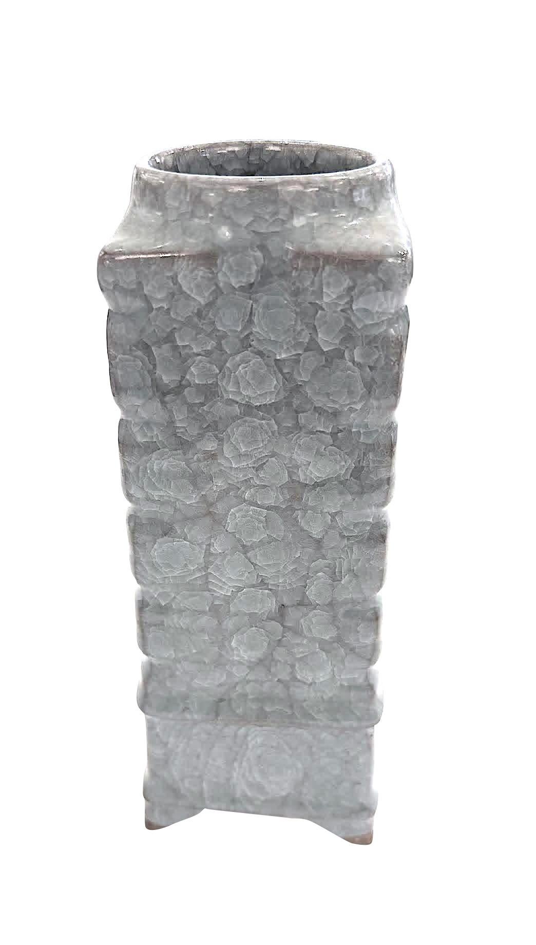 Deep Turquoise Contrast Crackle Square Shape Vase, China, Contemporary In New Condition For Sale In New York, NY
